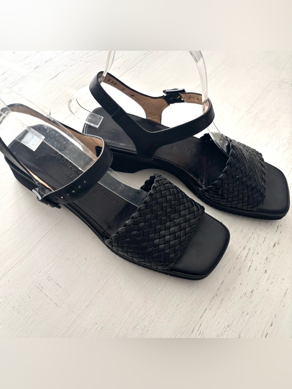 Salvatore Ferragamo Black Woven Strap Slingback Sandals